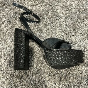 Nine West black leather high heeled platform sandal